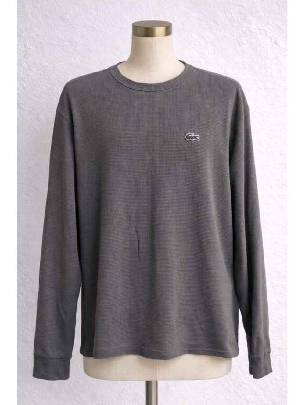 Lacoste Waffle Knit Long Sleeve Shirt Gray Logo Size L